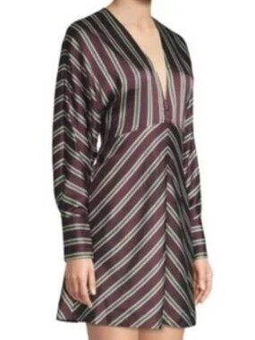 Alexis Tena V-Neck Striped Mini Dress – Maroon Green, Size M